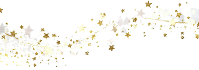 Abstract map-like design with a flowing shape and scattered gold stars on a white background