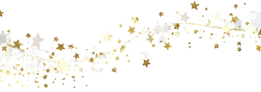 Abstract map-like design with a flowing shape and scattered gold stars on a white background - Powered by Adobe