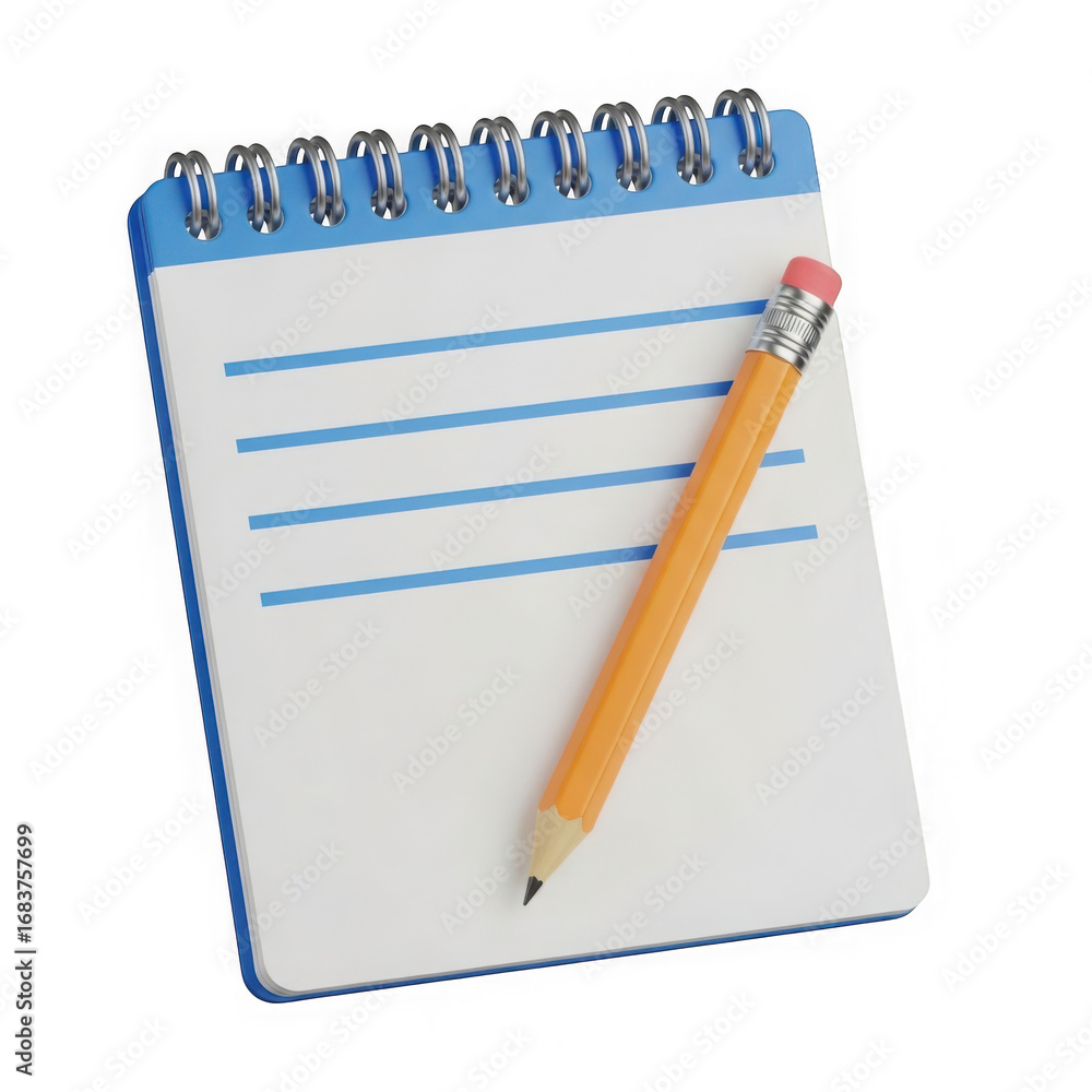 Poster 3d spiral notebook with pencil isolated on transparent background