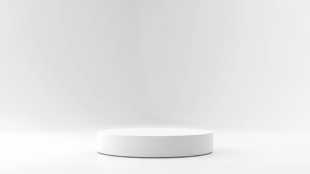 White Cylinder Podium on Empty Background - A clean, minimalist video showcasing a white cylindrical podium on a plain white background. This is ideal for product display or presentation.