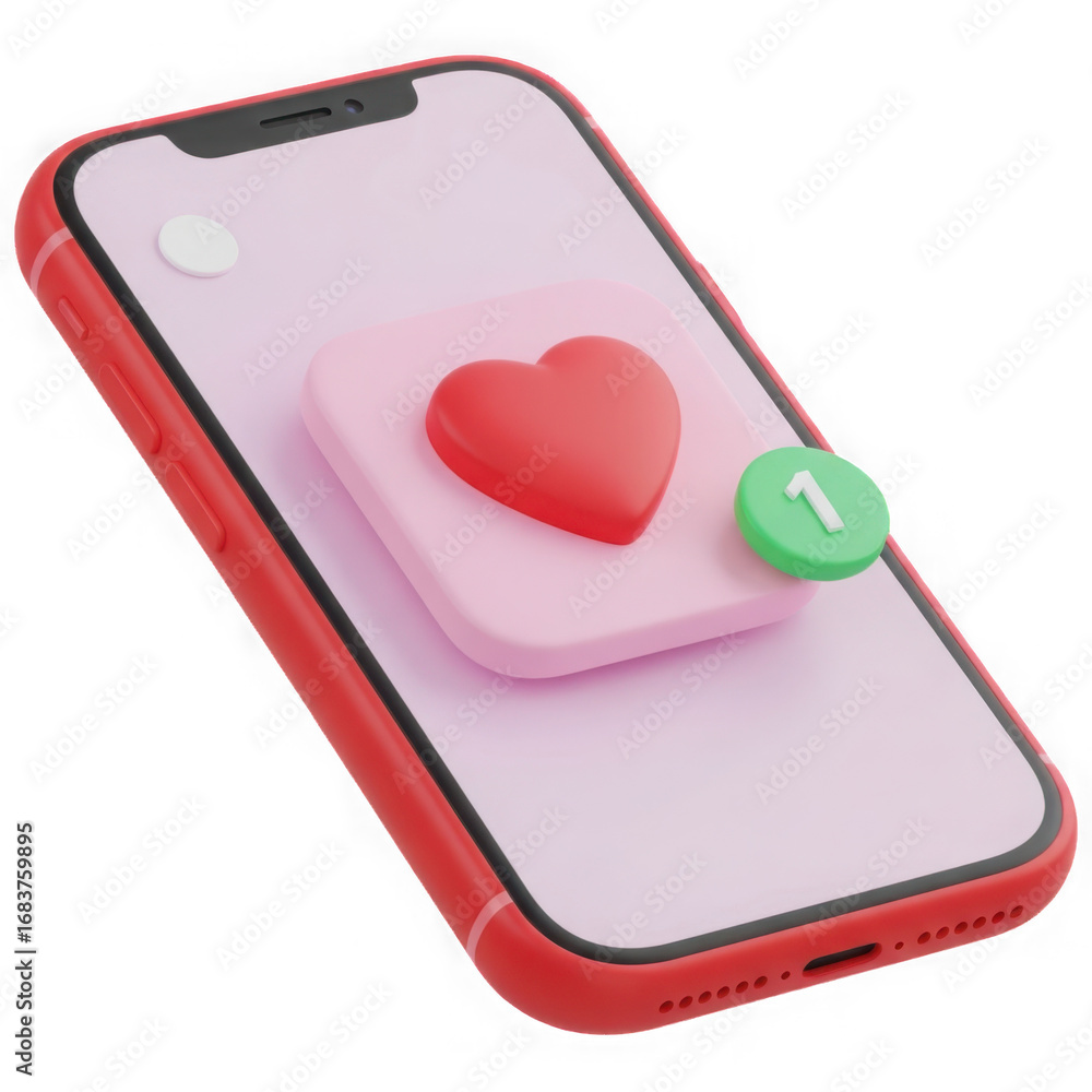Poster 3d smartphone with heart notification isolated on transparent background