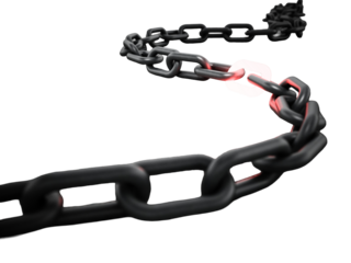 Illuminated chain part connecting two sides of the chain on transparent background. 3D illustration