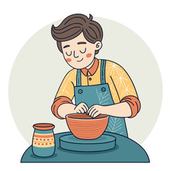 Cartoon Illustration of a Potter at Work.