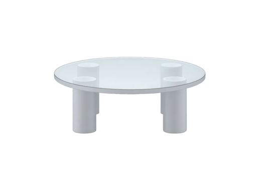 Modern round glass coffee table isolated on transparent background