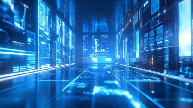 Digital corridor with data screens