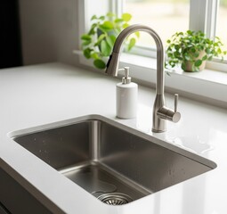 stainless steel kitchen sink and faucet