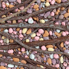 close up of a pile of old wooden buttons