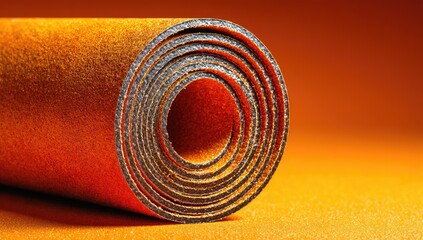 Rolled orange exercise mat, close-up