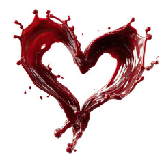 Heart-shaped splash of vibrant, dark red liquid