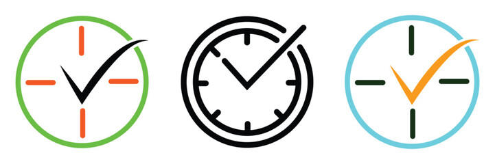 Check Mark, Cross, Question and Exclamation Icons with Clock and Stopwatch – Verification, Task Completion and Deadline Vector Symbol Set”