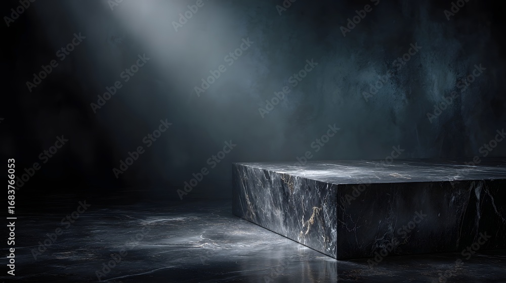 Poster dark marble platform with a soft glow set in an elegant moody studio background perfect for luxury p
