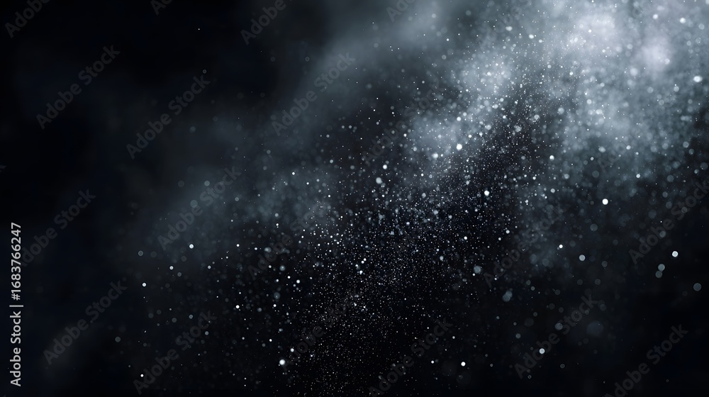 Poster dark abstract background featuring shimmering dust particles illuminated by soft light creating a my