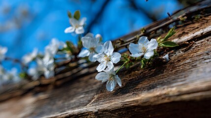 Spring blossoms on a wooden structure