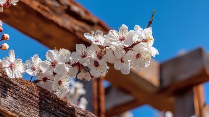 Spring blossoms on a wooden structure