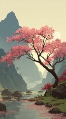 Springtime Japanese landscape