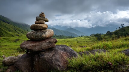 Stacked rocks in a valley