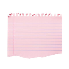 Torn pink lined paper note with realistic texture and jagged edges for messages