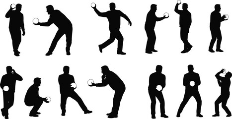 Ball activity silhouettes, human poses illustration, sport and recreation art, physical movement graphic, fitness concept, dynamic action design, gesture and posture theme