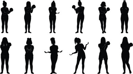 Ball holding silhouettes, human poses illustration, sport and recreation art, physical activity graphic, fitness concept, dynamic action design, gesture and posture theme