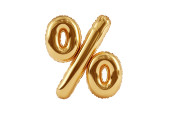 Shiny golden percent symbol stands out against a plain white background, emphasizing sales or promotional offers