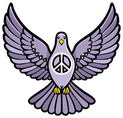 Obraz premium Peace Dove Bird with Peace Symbol on Chest Representing Harmony and Freedom. Illustration. Spread Wings.