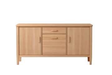 Wooden sideboard cabinet with drawers and doors isolated on transparent background