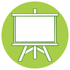 Green circle illustration of a presentation whiteboard on a wooden easel