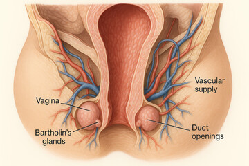 Female Anatomy Illustration: Bartholin's Glands, Vagina, and Vascular Supply [Illustration]