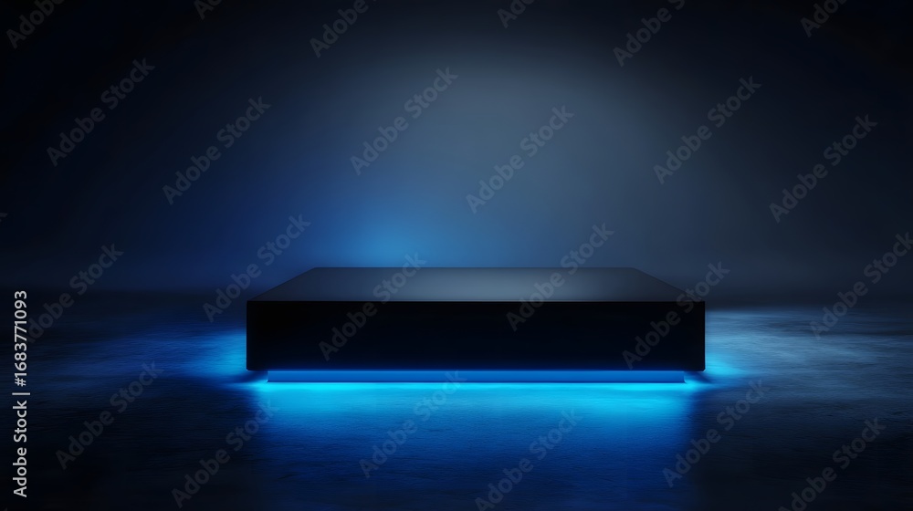 Aufkleber a sleek dark rectangular platform with vibrant blue accent lighting creates a modern and futuristic 