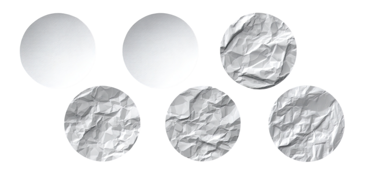 Circular shapes; some smooth, some wrinkled