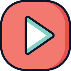 "Play button icon, media playback, flat line-art style