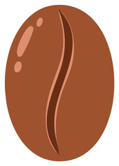 Illustration of a single brown coffee bean, showing a side view with highlights and lines.
