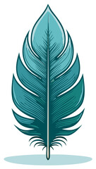 Fototapeta premium Beautiful vibrant teal blue green feather illustration decorative graphic element