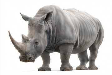 Obraz premium A majestic rhinoceros stands proudly, its horn prominent and its stance strong. This magnificent creature embodies the essence of the wild