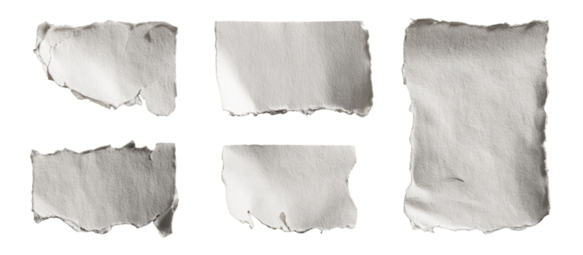 Six gray torn paper shapes