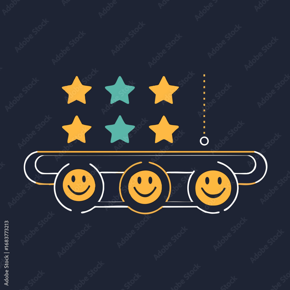 Poster outline rating progress bar with smiley and stars conceptual user experience icon
