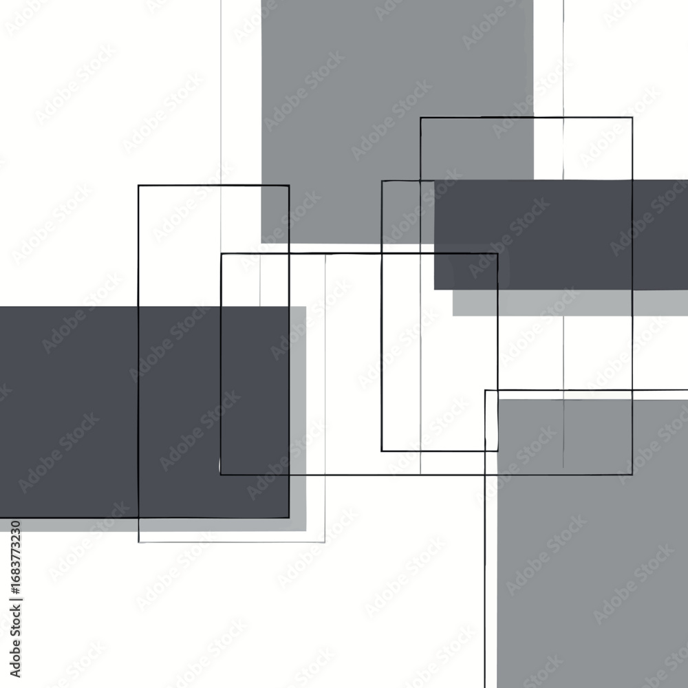 Poster abstract overlapping square outlines. minimal geometric vector design in black and white