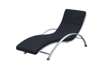 Modern black chaise lounge chair isolated on transparent background