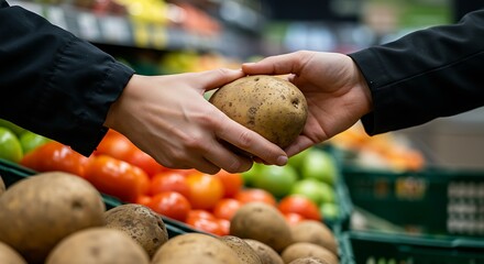 Hand Picking a Potato at a Clean Supermarket