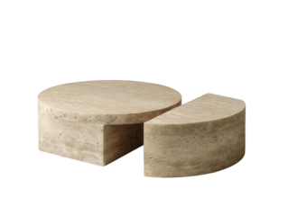 Modern stone coffee table set, geometric design, isolated on transparent background