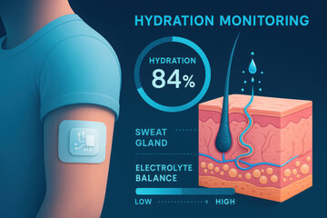 Hydration Monitoring Illustration - Sweat Gland and Electrolyte Balance Monitoring patch Illustration