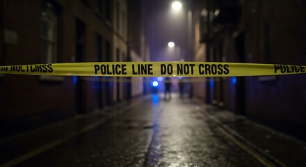 Police Tape in a Dim and Eerie Urban Alley