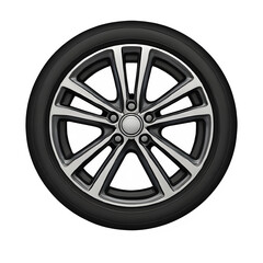 Obraz premium Different angles viewed of wheel on a white background. No logo visible, only tire labeling visible.