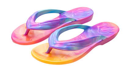 Pair of colorful iridescent flip-flops on white background isolated on a transparent background