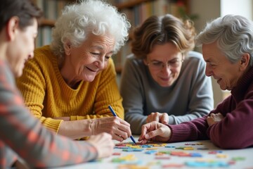 African-American Senior Friends Bonding over Puzzle Time