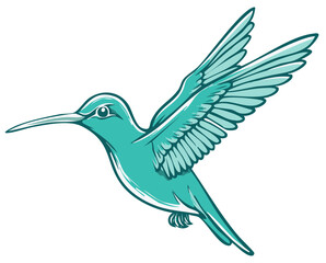 Obraz premium Stylized Teal Hummingbird Illustration with Wings Extended