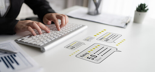 Customer centric review and rating system supports product review, digital rating concept, and...