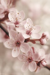 Fototapeta premium Delicate pink blossoms on a branch create a soft, calming floral arrangement