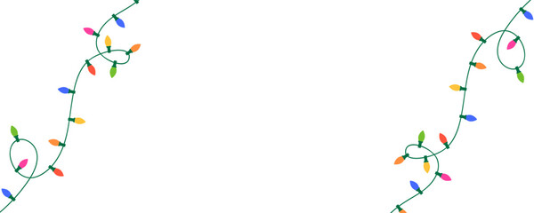 Obraz premium Christmas color light string garland. Holiday bright decoration. Celebration party frame. Fairy glowing bulb. Led neon lamp banner. New Year luxury string baubles. Vector illustration