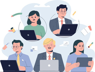 Corporate Teamwork Collaboration Vector set Illustration on white background